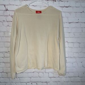 Vintage Oscar de la Renta Sweater Womens XL ivory cream lightweight Crew Neck‎